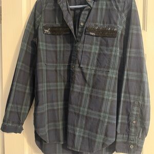 Women’s J.Crew Plaid Shirt - Green and Black with black beading detail size 6